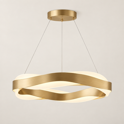 Velora's glowing acrylic diffuser below the curved aluminium band
