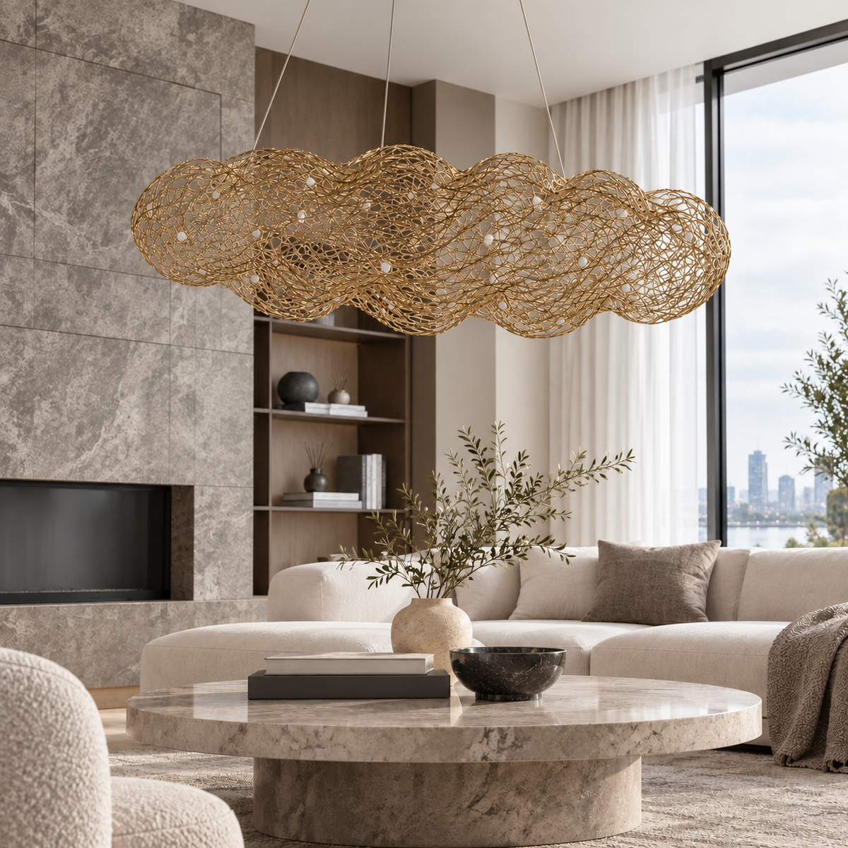 Halo pendant switched off in a living room by daylight