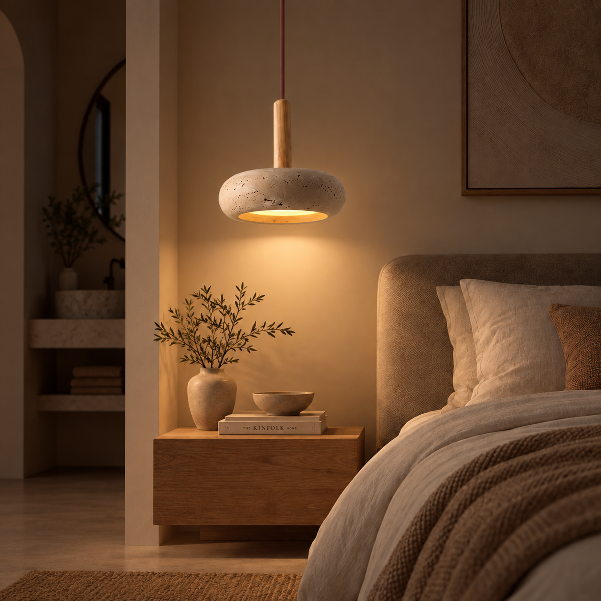 Siena illuminated after dark in the same bedroom setting
